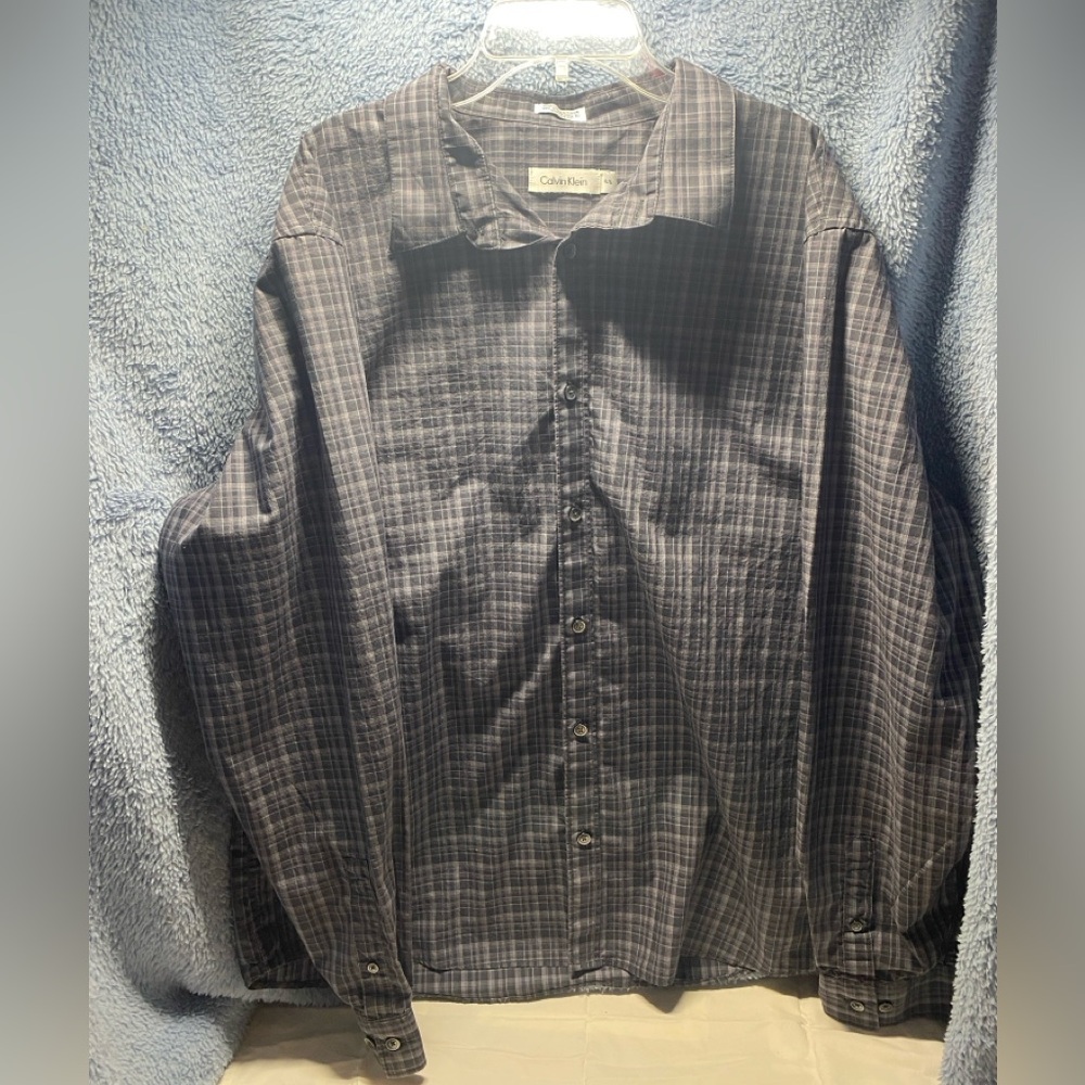 Calvin Klein Gray/Navy Button Down Dress Shirt Size XL/T